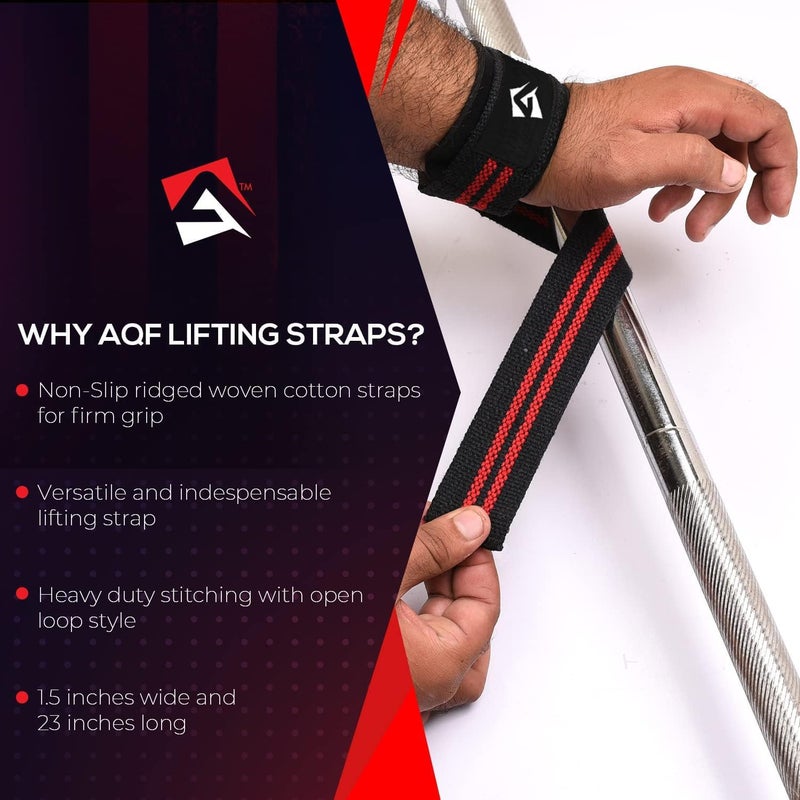 AQF Lifting Wrist Straps for Weightlifting, Powerlifting & Deadlifts – 23” Neoprene Padded Cotton Straps for Strength Training & Gym Workouts - Maximum Grip Support for Men & Women - Image 4