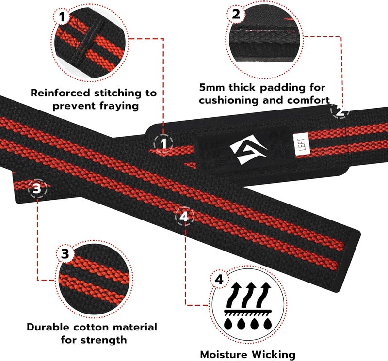 AQF Lifting Wrist Straps for Weightlifting, Powerlifting & Deadlifts – 23” Neoprene Padded Cotton Straps for Strength Training & Gym Workouts - Maximum Grip Support for Men & Women - Image 5
