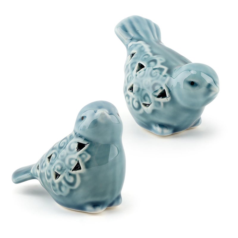 Giyochie Pair of Blue Bird for Home Decor, Farmhouse Ceramic Bird Statue Sculpture Birds Ornaments, Small Decor for Shelves Entryway TV Stand Bookcase, Garden Micro Landscape Accessories - Image 1