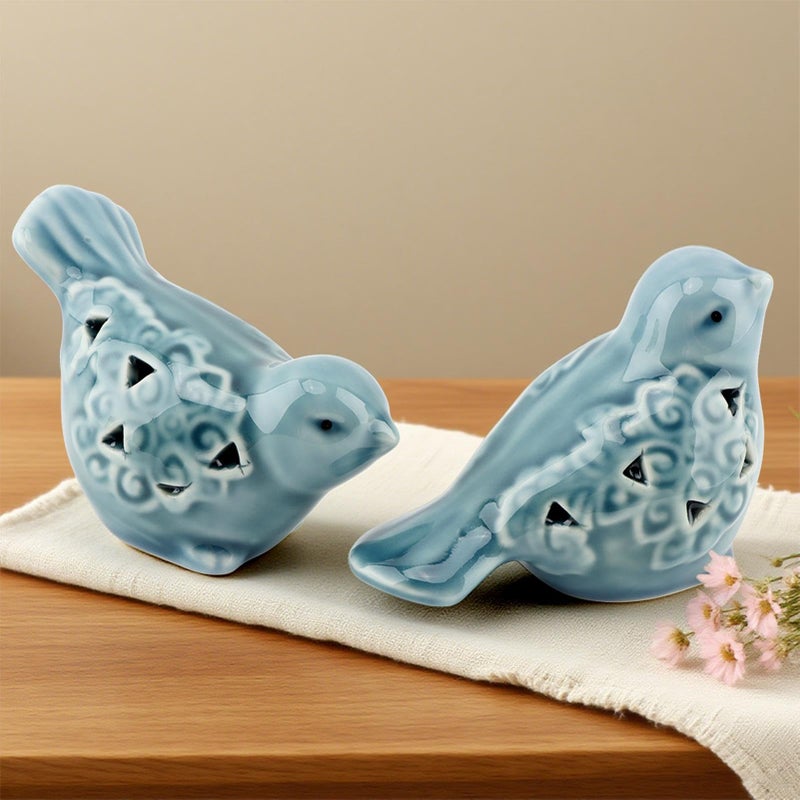 Giyochie Pair of Blue Bird for Home Decor, Farmhouse Ceramic Bird Statue Sculpture Birds Ornaments, Small Decor for Shelves Entryway TV Stand Bookcase, Garden Micro Landscape Accessories - Image 2