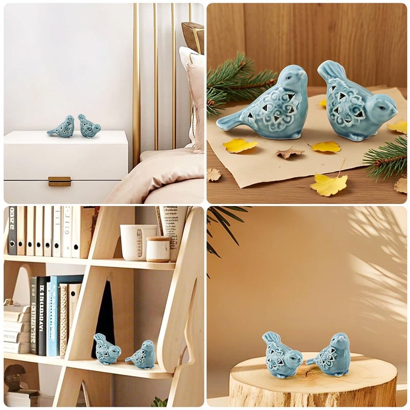 Giyochie Pair of Blue Bird for Home Decor, Farmhouse Ceramic Bird Statue Sculpture Birds Ornaments, Small Decor for Shelves Entryway TV Stand Bookcase, Garden Micro Landscape Accessories - Image 4
