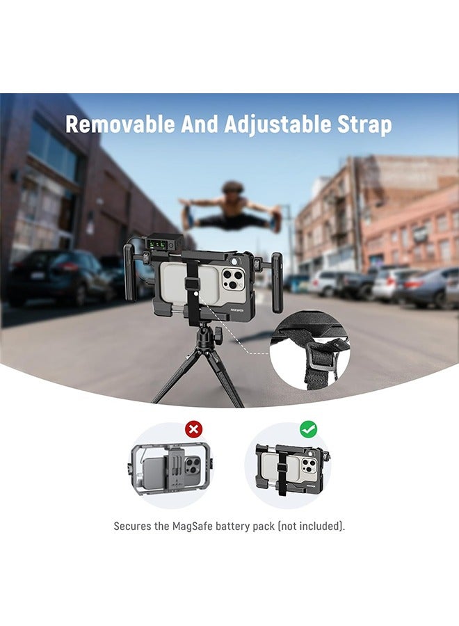 Neewer NEEWER Universal Smartphone Video Rig with Handles, 67mm Filter Adapter, Anti Drop Cold Shoe for DJI Mic, Phone Cage Stabilizer for Video Recording for iPhone 15 Pro Max S23 Ultra Pixel 8 Pro, PA017  - Image 5