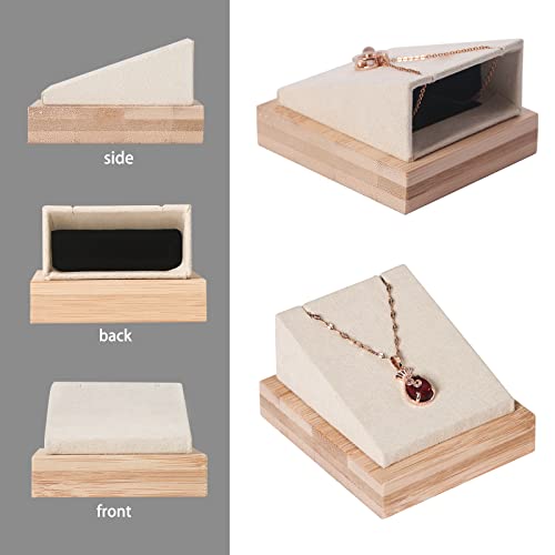Julysky Bamboo 4 Pcs Necklace Pendant Display Stand for Show Jewelry Holder for Selling Necklace Organizer (beige velvet) - Image 3