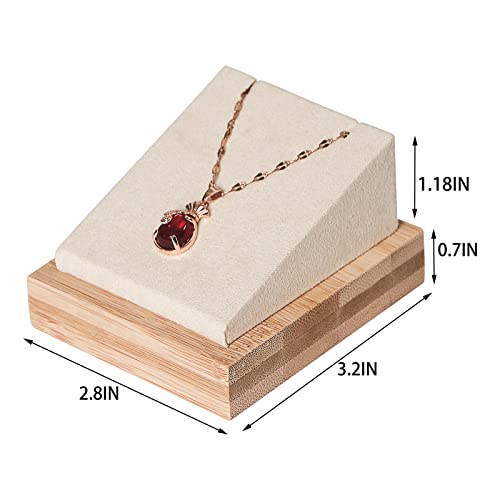 Julysky Bamboo 4 Pcs Necklace Pendant Display Stand for Show Jewelry Holder for Selling Necklace Organizer (beige velvet) - Image 4