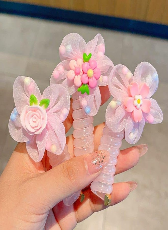 MYSELF Spiral Hair Ties for Girls, Flower Braids, Telephone Wire Hair Bands, Elastic Hair Ties, Ponytail Holders, Hair Accessories Gift Set, 5 Pieces - Image 4