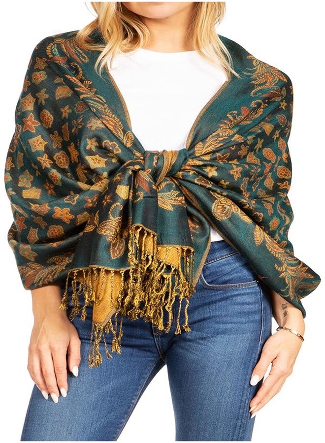 Sakkas 18205 - Alessa Women's Silky Soft Reversible PaisleyPrint Pashmina Scarf Shawl Wrap - 23-D5-Seagreen - OS - Image 1