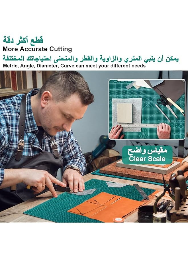 إيروريكس حصيرة قطع A1 لوح تقطيع ذاتي الشفاء مزدوج الجوانب مع مقياس حصيرة خياطة غير قابلة للانزلاق من مادة البولي فينيل كلوريد مكونة من 5 طبقات حصيرة قطع دوارة للنقش والحرف اليدوية والخياطة والتبطين ومشروع سجل القصاصات 60*90 سم أخضر  - Image 2