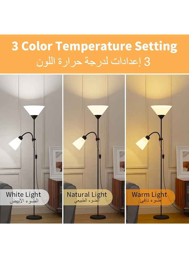 erorex Floor Lamp Led Floor Lighting With Adjustable Reading Light Long Standing Light For Living Room Bedroom Office Black - Image 2