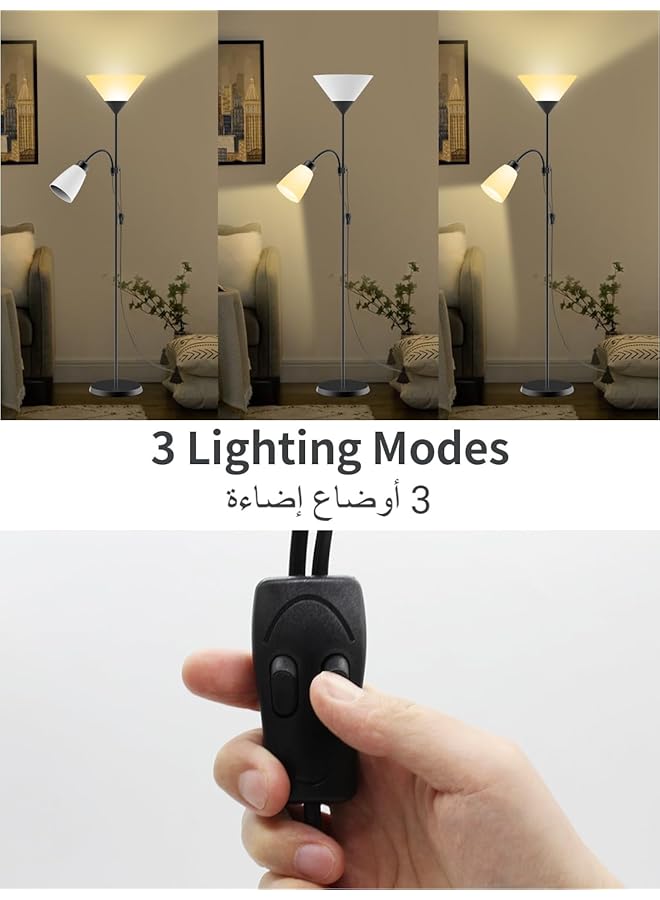 erorex Floor Lamp Led Floor Lighting With Adjustable Reading Light Long Standing Light For Living Room Bedroom Office Black - Image 4