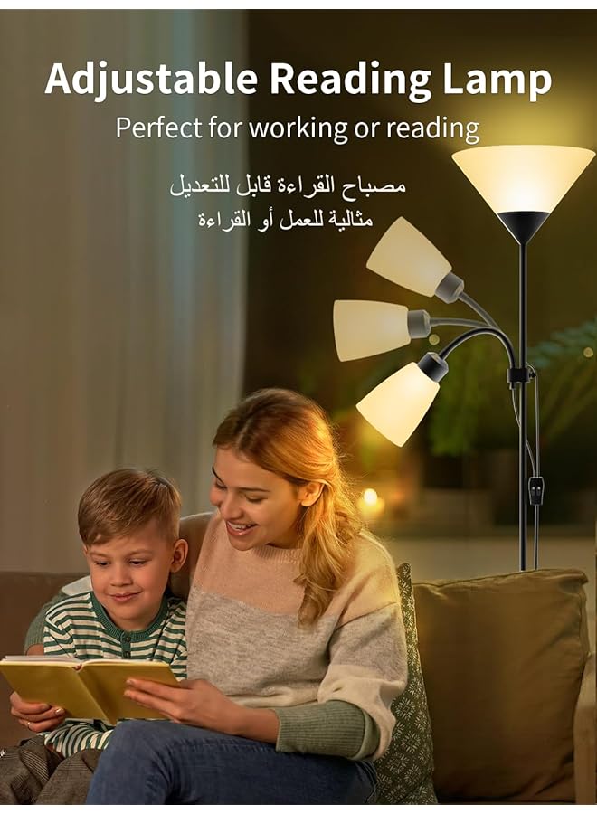 erorex Floor Lamp Led Floor Lighting With Adjustable Reading Light Long Standing Light For Living Room Bedroom Office Black - Image 3