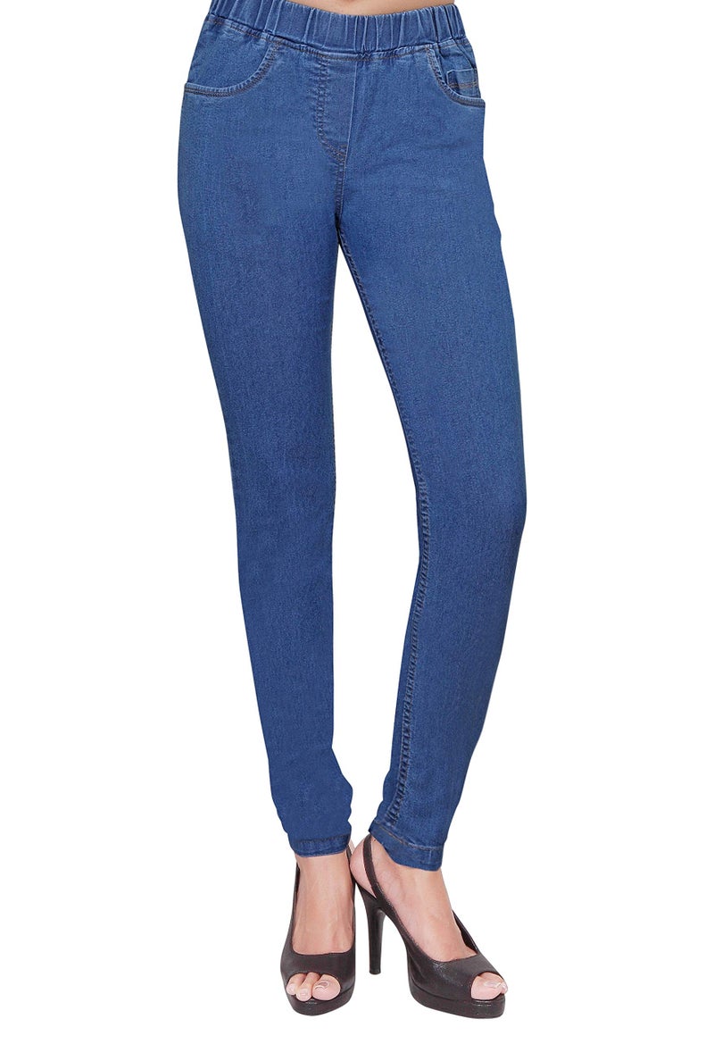 ADBUCKS Women Mid Rise Cotton Lycra Jeggings With Elasticated Waistband (38, Stoneblue) Fit Type : Slim Fit - Image 1