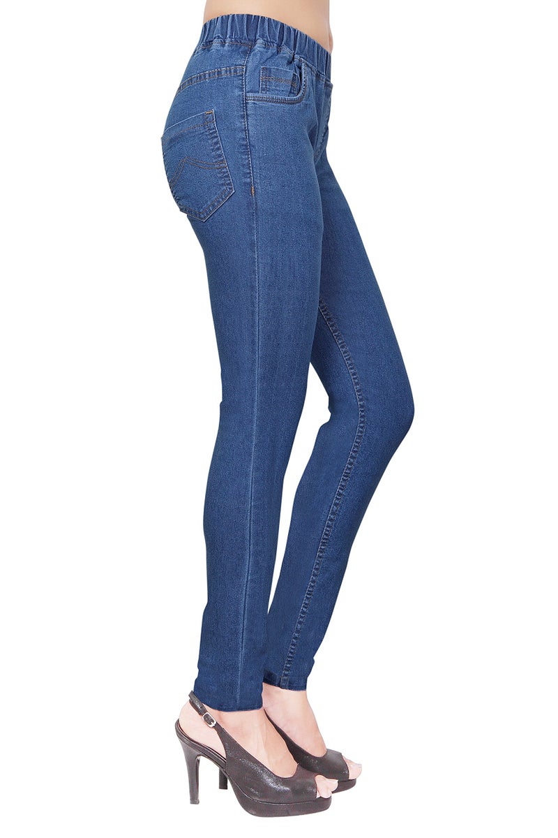 ADBUCKS Women Mid Rise Cotton Lycra Jeggings With Elasticated Waistband (38, Stoneblue) Fit Type : Slim Fit - Image 3
