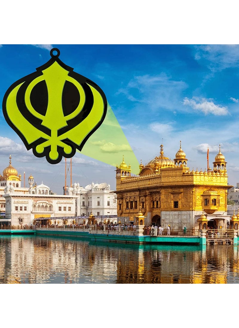 Divya Mantra Divya Mantra Sikh Khanda for Car Home Wall Decor Temple Pooja Items Sacred Religious Decorative Showpiece Interior Hanging Accessories Puja Symbol Lucky Charm Double Sided Green Yellow Set of 4  - Image 5