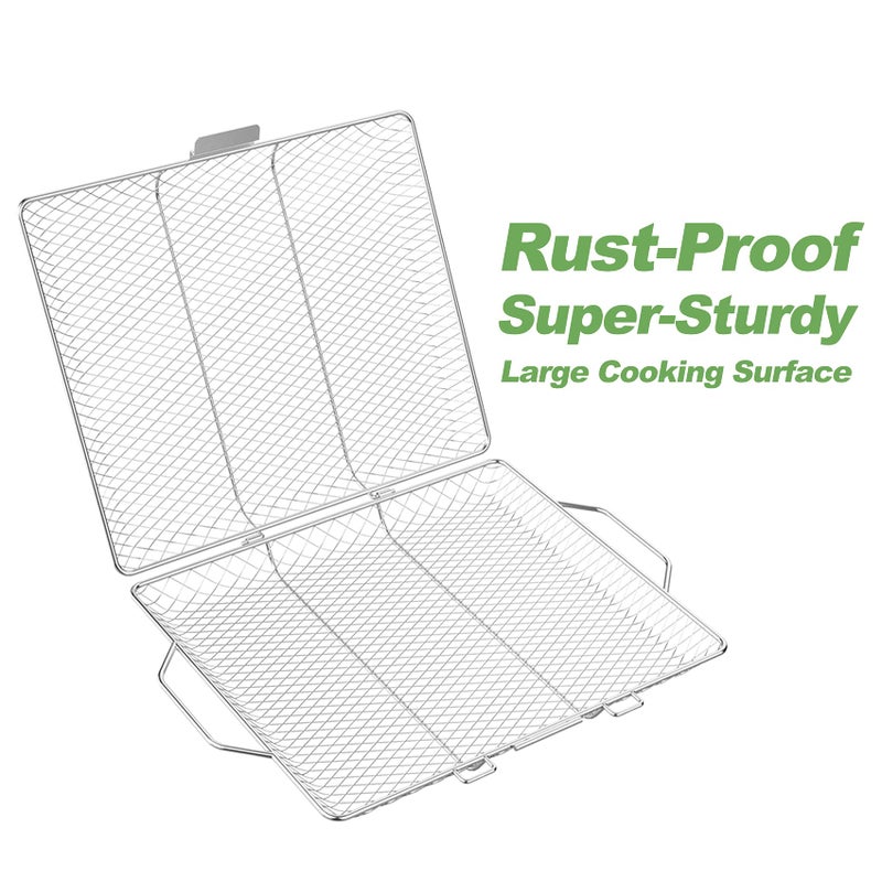 Skyflame Portable Grill Basket, Rustproof Stainless Steel Barbecue Grilling Basket for Most Outdoor Grilling Vegetables Fishes Shrimp Steak Meat Chops Kabob - Image 3