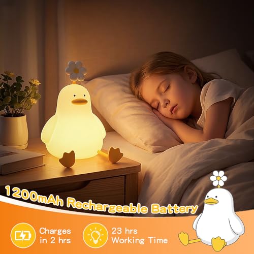 KinYiLO Cute Duck Night Light for Baby Kids Toddler 3 Level Dimmable Squishy Duck Lamp 30 Min Timer Off Nursery Bedside Nightlight Rechargeable Touch Lamp for Bedrooms Living Room Decor Gift Ideas - Image 3