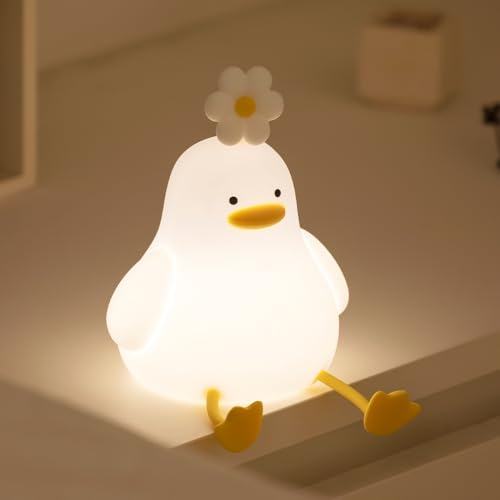 KinYiLO Cute Duck Night Light for Baby Kids Toddler 3 Level Dimmable Squishy Duck Lamp 30 Min Timer Off Nursery Bedside Nightlight Rechargeable Touch Lamp for Bedrooms Living Room Decor Gift Ideas - Image 1