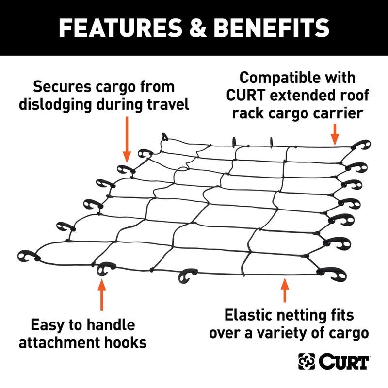 CURT 18201 65 x 38-Inch Elastic Cargo Net with Hooks for Roof Basket - Image 2