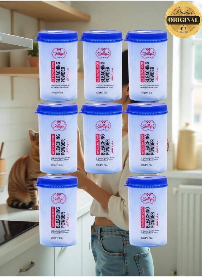 JELLY 8 Pieces Hair Bleaching Powder Oil Enriched Dust Free Blonder For Beautiful Blonde Results 200g  - Image 1