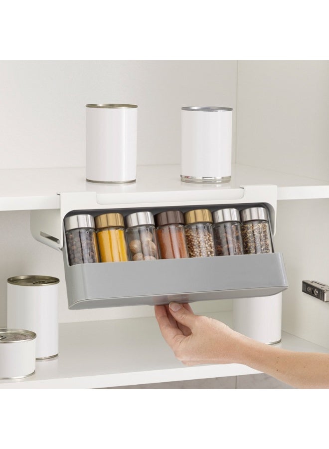 Bukela Improved Pull-out Spice Rack with 6 Empty Spice Jars - Under-Shelf Kitchen Cabinet Storage Solution for Spices, Grey - Image 4