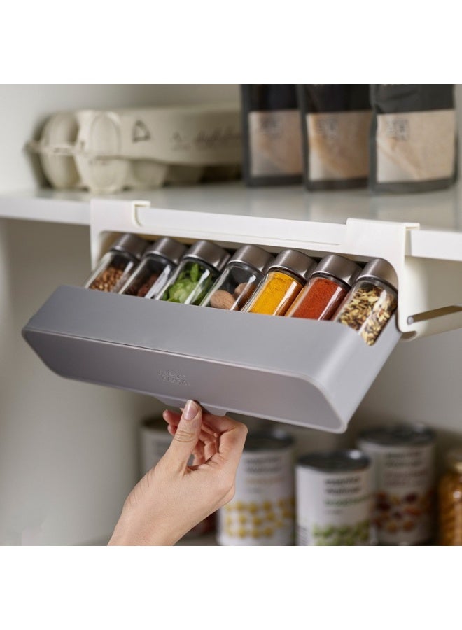 Bukela Improved Pull-out Spice Rack with 6 Empty Spice Jars - Under-Shelf Kitchen Cabinet Storage Solution for Spices, Grey - Image 5