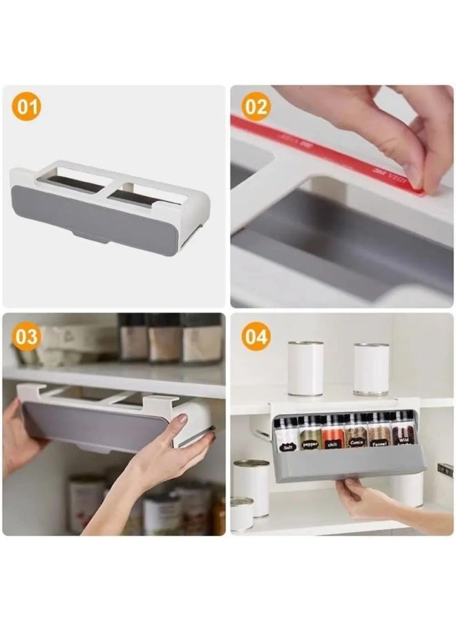 Bukela Improved Pull-out Spice Rack with 6 Empty Spice Jars - Under-Shelf Kitchen Cabinet Storage Solution for Spices, Grey - Image 2