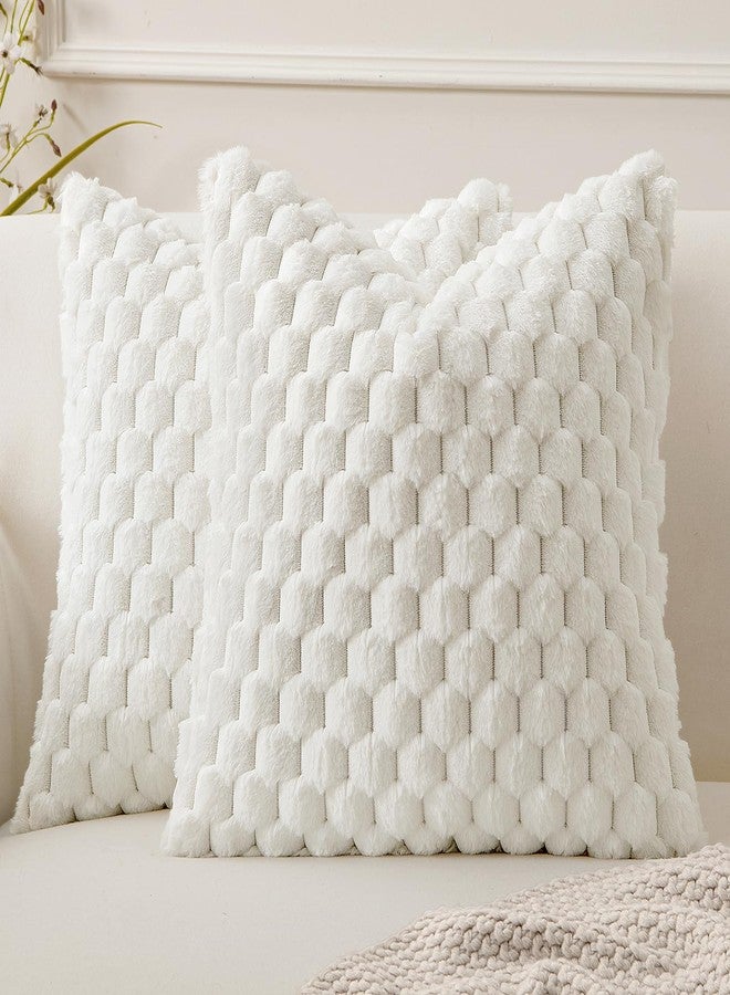 MIULEE Christmas White Faux Fur Decorative Throw Pillow Covers 18x18 Inch Set of 2 Super Soft Cozy Plush Cushion Cases Luxury Fluffy Pillowcases for Sofa Couch Bed Living Room Winter Decor - Image 1