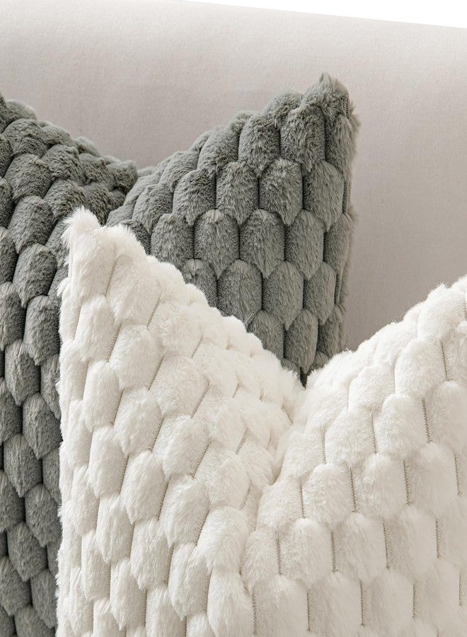 MIULEE Christmas White Faux Fur Decorative Throw Pillow Covers 18x18 Inch Set of 2 Super Soft Cozy Plush Cushion Cases Luxury Fluffy Pillowcases for Sofa Couch Bed Living Room Winter Decor - Image 2