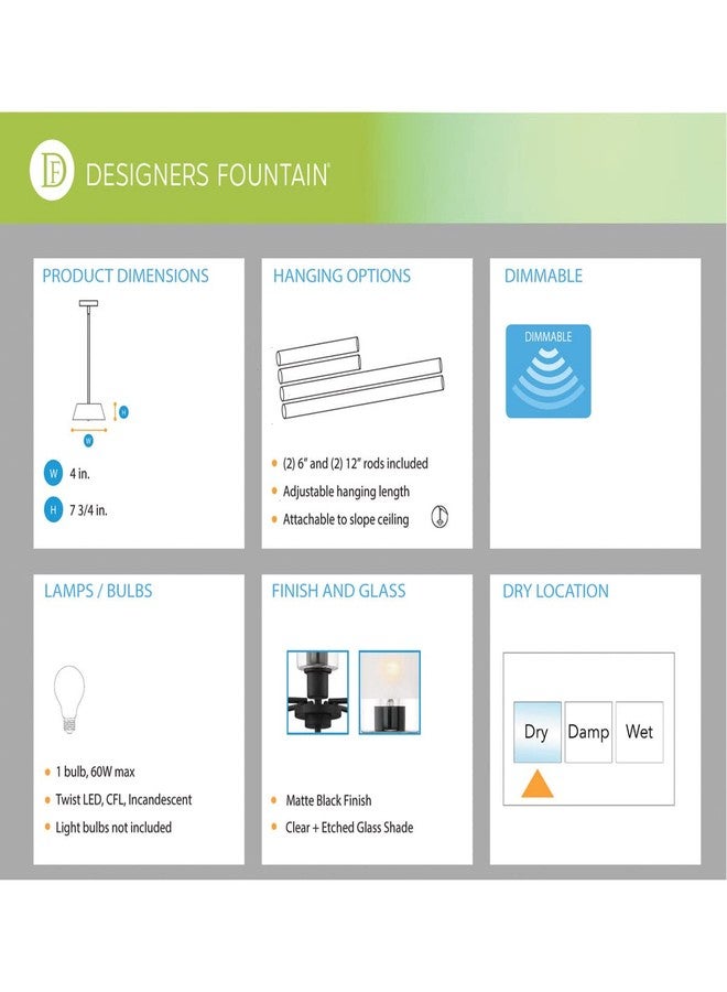 DESIGNERS FOUNTAIN Cedar Lane Pendant Light, 4 Inch Hanging Ceiling Fixture for Kitchen Island and Dining Room, Matte Black, D236M-4P-MB - Image 2