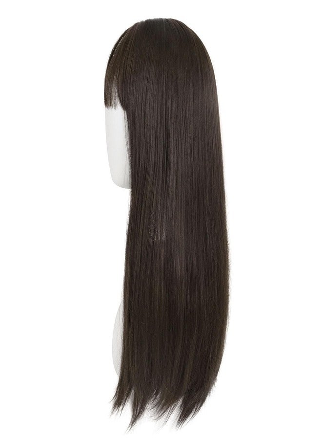 GNIMEGIL 24 Inch Long Straight Brown Wig with Bangs Dark Brown Wigs for Women Natural Hairstyle Halloween Costume Party in Synthetic Hair Female - Image 4