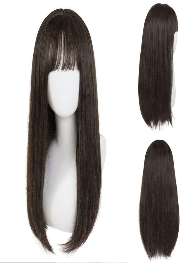 GNIMEGIL 24 Inch Long Straight Brown Wig with Bangs Dark Brown Wigs for Women Natural Hairstyle Halloween Costume Party in Synthetic Hair Female - Image 1