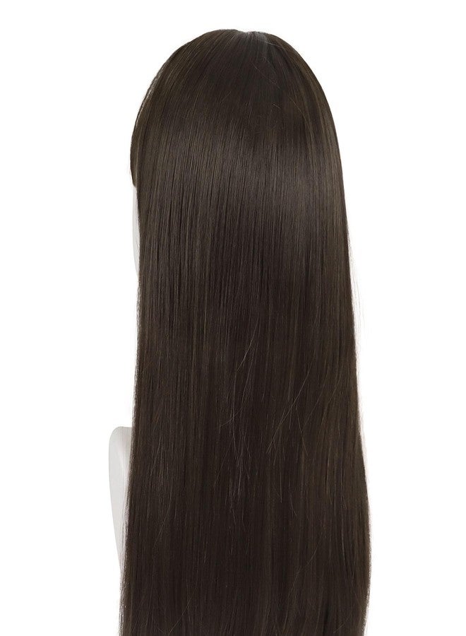 GNIMEGIL 24 Inch Long Straight Brown Wig with Bangs Dark Brown Wigs for Women Natural Hairstyle Halloween Costume Party in Synthetic Hair Female - Image 5