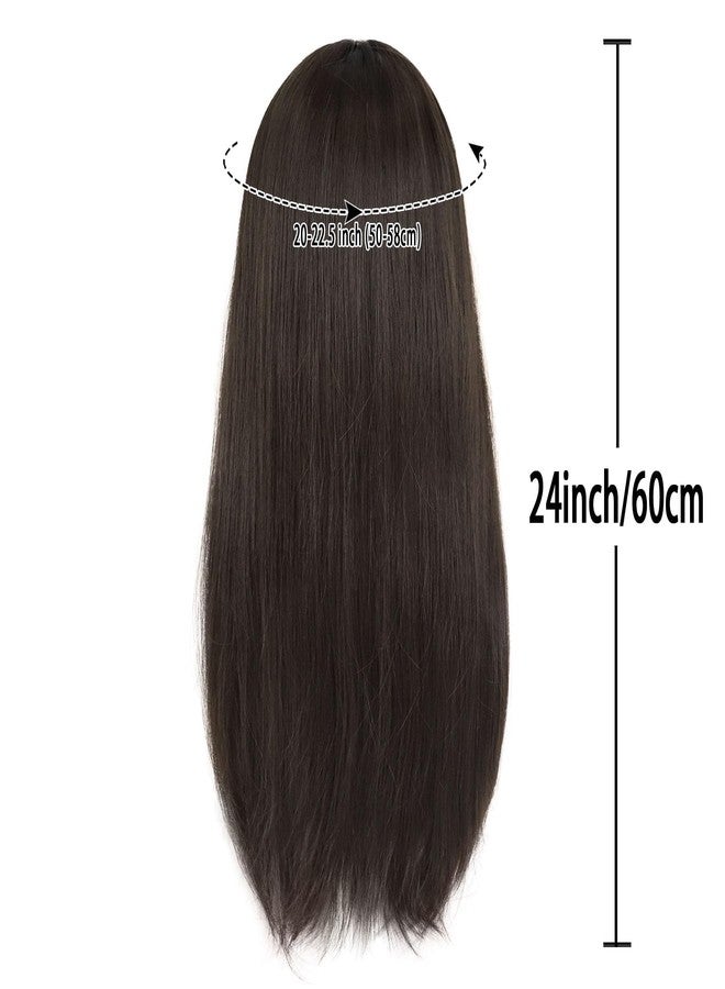 GNIMEGIL 24 Inch Long Straight Brown Wig with Bangs Dark Brown Wigs for Women Natural Hairstyle Halloween Costume Party in Synthetic Hair Female - Image 2