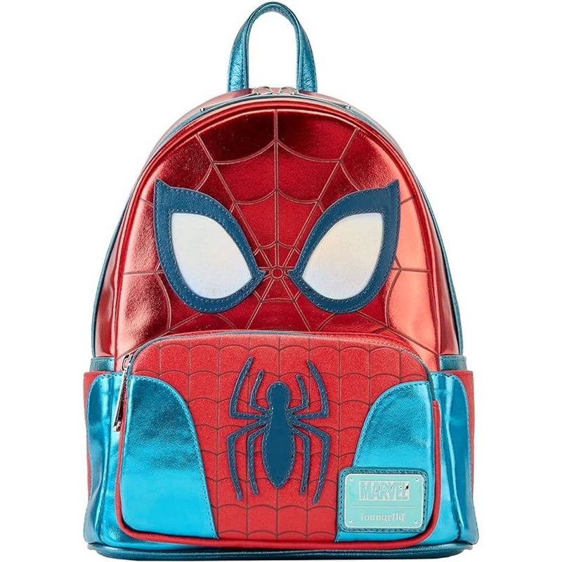 Loungefly x Funko POP! Marvel Spider-Man Puffer Shine Cosplay Mini Backpack (22.86 x 15.24 x 26.67 cm, Red/Blue) - Image 1