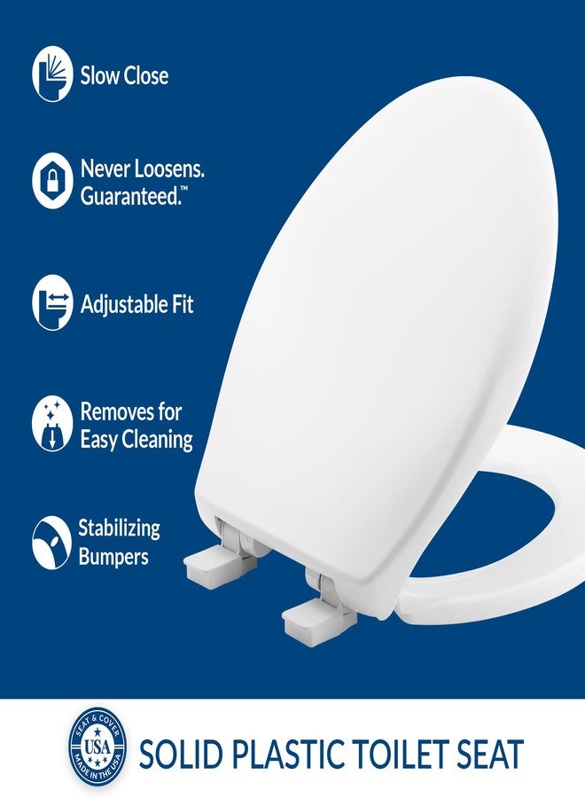 Bemis Aurora Slow Close Toilet Seat, Easy Clean Hinges and Adjustable Perfect Fit Plastic Seat, Made in USA, Round, Cotton White - Image 2