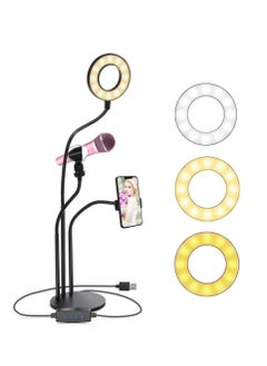 Selfie Ring Light Stand with Microphone Holder,LED Ring Light for Live Stream/Makeup/YouTube Video - 3-Light Mode - 10-Level Brightness