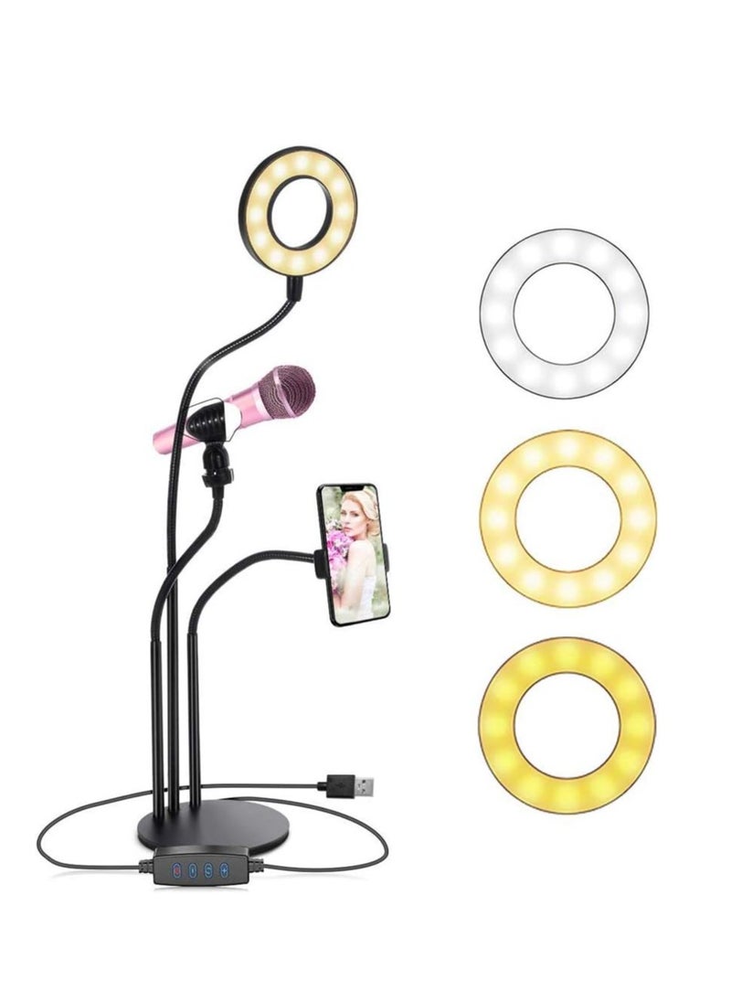 ELTRAZONE - Selfie Ring Light Stand with Microphone Holder,LED Ring Light for Live Stream/Makeup/YouTube Video - 3-Light Mode - 10-Level Brightness - Image 1