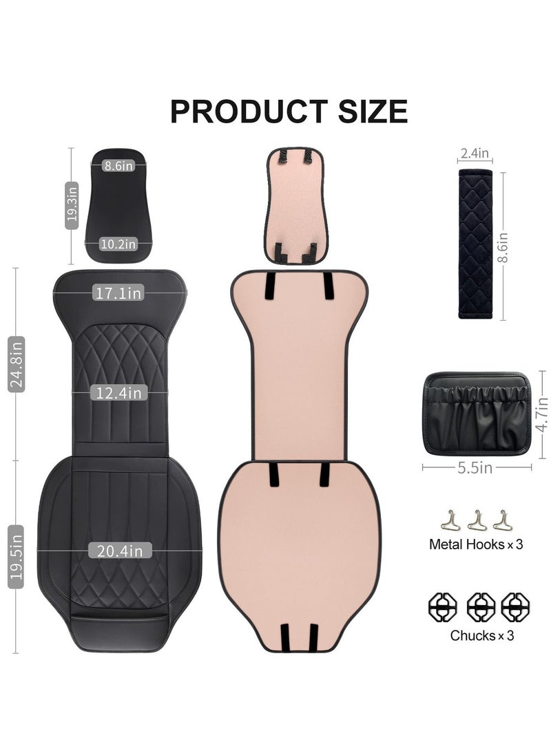 SOLARAE 1 Pack Leather Front Car Seat Covers, Universal Sideless Car Seat Protectors with Storage Pocket and Seat Belt Pads, Waterproof Automotive Seat Cover for Cars Trucks SUV, Black - Image 2