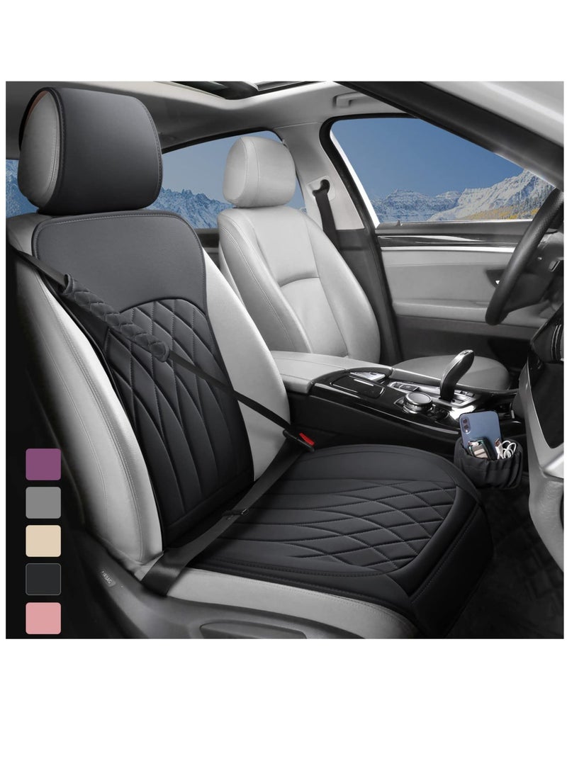 SOLARAE 1 Pack Leather Front Car Seat Covers, Universal Sideless Car Seat Protectors with Storage Pocket and Seat Belt Pads, Waterproof Automotive Seat Cover for Cars Trucks SUV, Black - Image 1