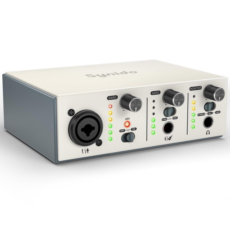 Synido USB C Audio Interface for Recording Music, Streaming, Podcasting with XLR, Line Input, 24bit/48kHz, 48V Phantom Power, 2-channel, Silver - Image 1