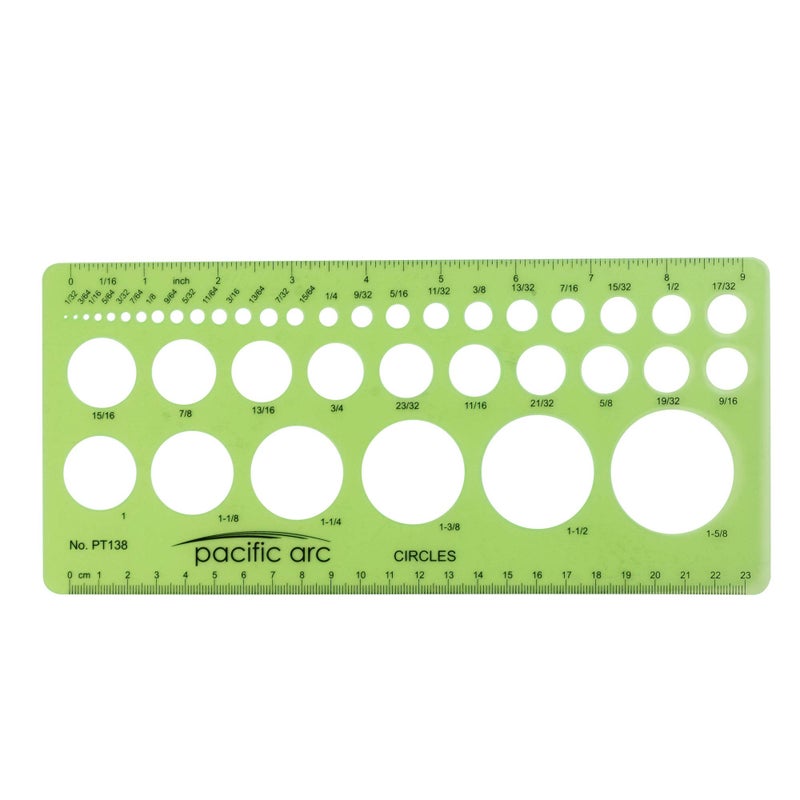 Pacific Arc Circles Template Guide, 40 Perfect Circles from 1/32 to 1 5/8 inch with Inch and Metric Graduations - Image 1