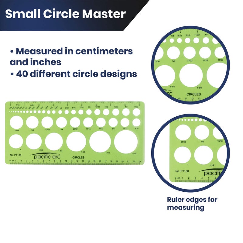 Pacific Arc Circles Template Guide, 40 Perfect Circles from 1/32 to 1 5/8 inch with Inch and Metric Graduations - Image 3