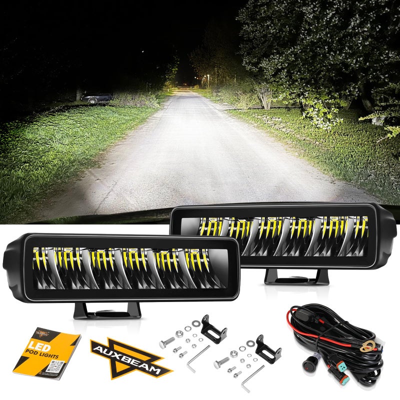أضواء بود LED Auxbeam R4 60W 63 بوصة مربعة للقيادة على الطرق الوعرة IP68 مقاومة للماء باللون الأبيض مع مجموعة الأسلاك لجيف وشاحنات SUV وATV وUTV