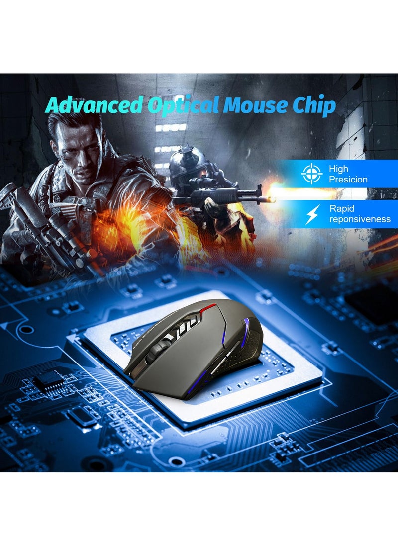 SKY-TOUCH - Wireless Gaming Mouse with Unique Silent Click, Ergonomic Grips 2400 DPI 2 Programmable Side Buttons, Breathing Backlit 7-Button Design- Black - Image 1