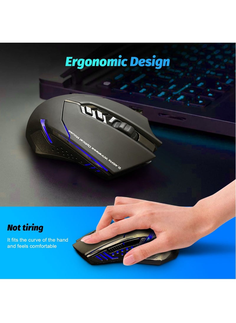 SKY-TOUCH - Wireless Gaming Mouse with Unique Silent Click, Ergonomic Grips 2400 DPI 2 Programmable Side Buttons, Breathing Backlit 7-Button Design- Black - Image 1