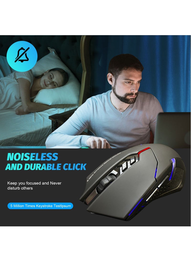 SKY-TOUCH - Wireless Gaming Mouse with Unique Silent Click, Ergonomic Grips 2400 DPI 2 Programmable Side Buttons, Breathing Backlit 7-Button Design- Black - Image 1