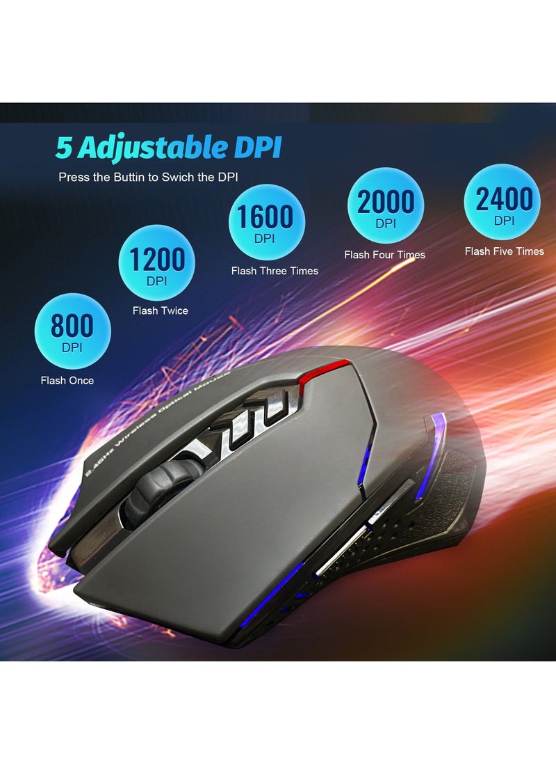 SKY-TOUCH - Wireless Gaming Mouse with Unique Silent Click, Ergonomic Grips 2400 DPI 2 Programmable Side Buttons, Breathing Backlit 7-Button Design- Black - Image 1