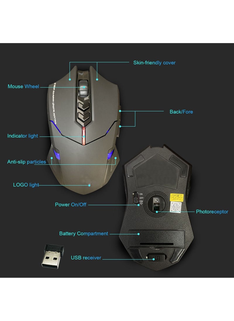 SKY-TOUCH - Wireless Gaming Mouse with Unique Silent Click, Ergonomic Grips 2400 DPI 2 Programmable Side Buttons, Breathing Backlit 7-Button Design- Black - Image 1