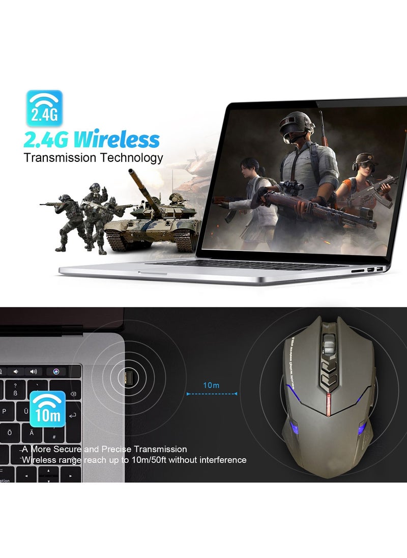 SKY-TOUCH - Wireless Gaming Mouse with Unique Silent Click, Ergonomic Grips 2400 DPI 2 Programmable Side Buttons, Breathing Backlit 7-Button Design- Black - Image 1
