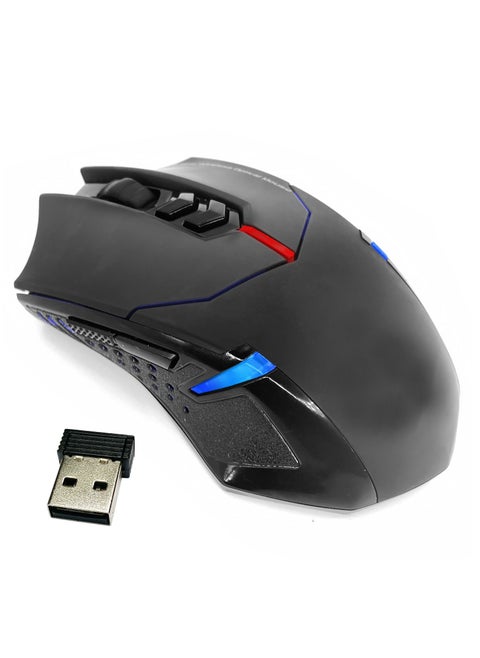 Wireless Gaming Mouse with Unique Silent Click, Ergonomic Grips 2400 DPI 2 Programmable Side Buttons, Breathing Backlit 7-Button Design- Black