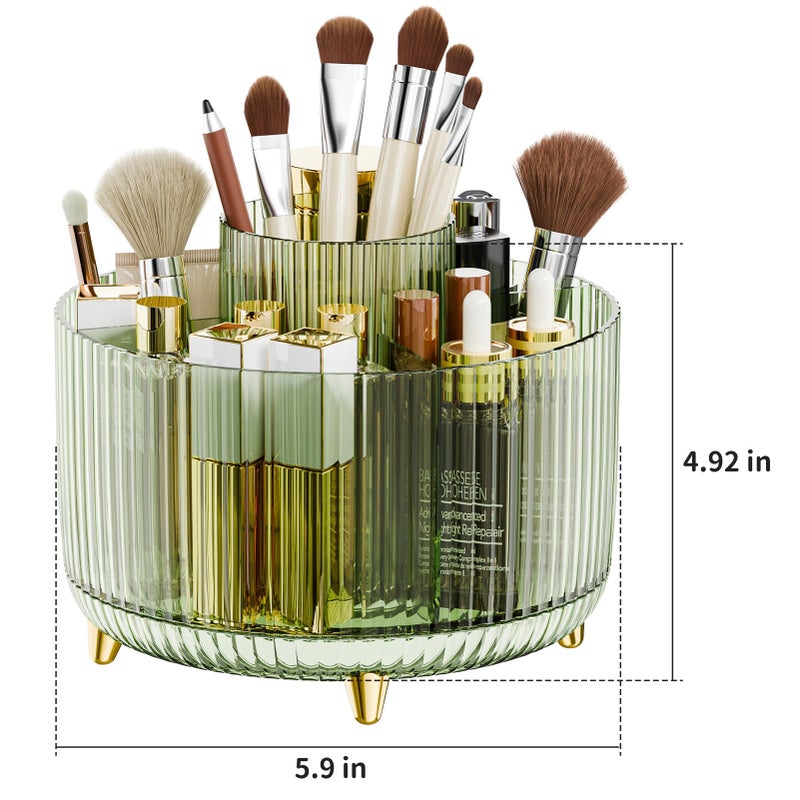 fanado 360Â° Rotate Makeup Brush Holder Organizer, Makeup Organizers Countertop, Makeup organization and Skincare Storage for Vanity, Desktop, Bathroom (Clear Green) - Image 4
